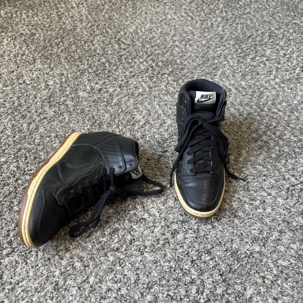 NNIKE 2014 DUNK SKY HI BLACK LEATHER SNAKE GS HIDDEN WEDGE Y2K Sneakers 6.5